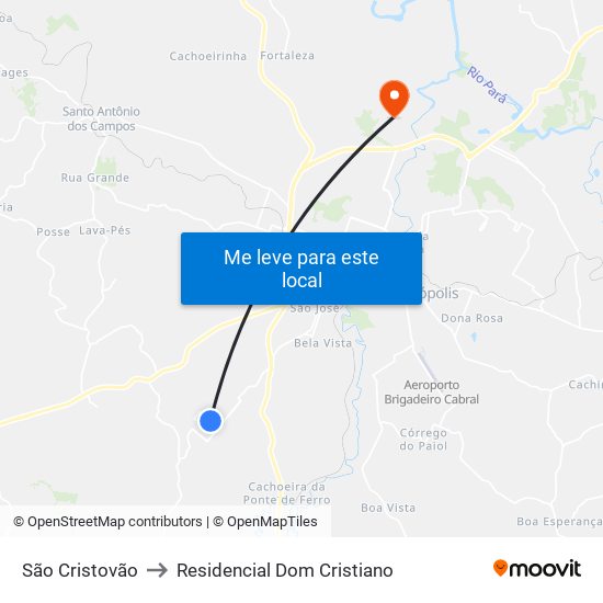 São Cristovão to Residencial Dom Cristiano map