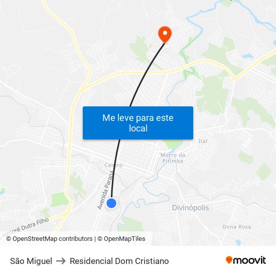 São Miguel to Residencial Dom Cristiano map