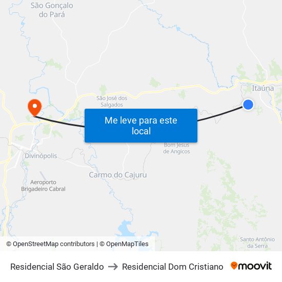 Residencial São Geraldo to Residencial Dom Cristiano map