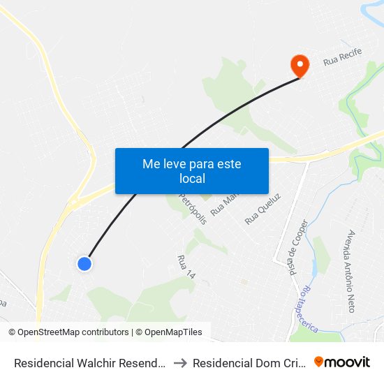 Residencial Walchir Resende Costa to Residencial Dom Cristiano map