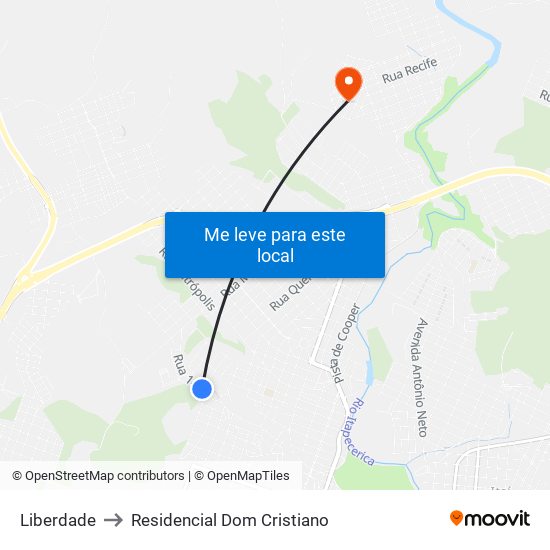 Liberdade to Residencial Dom Cristiano map