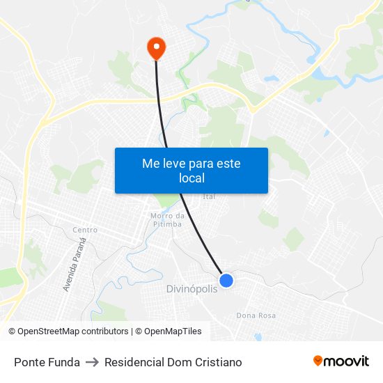 Ponte Funda to Residencial Dom Cristiano map