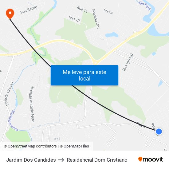 Jardim Dos Candidés to Residencial Dom Cristiano map