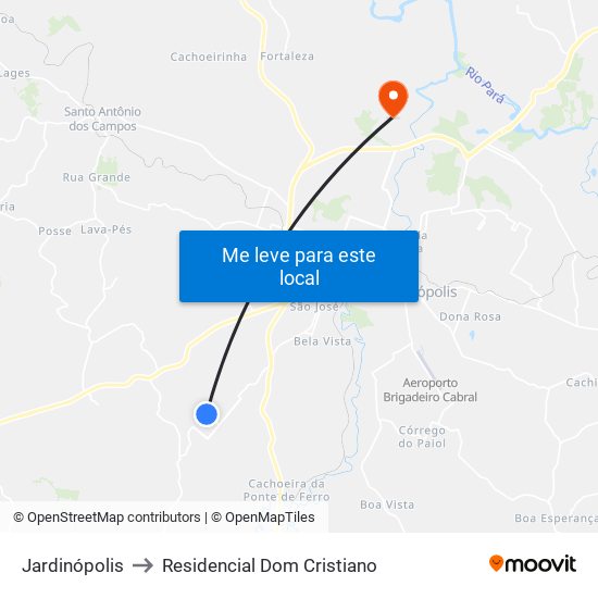 Jardinópolis to Residencial Dom Cristiano map