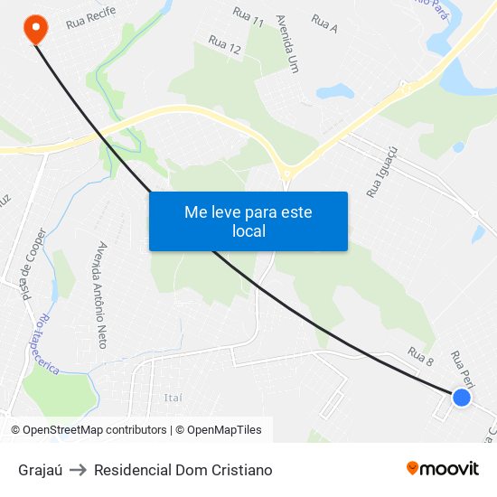 Grajaú to Residencial Dom Cristiano map