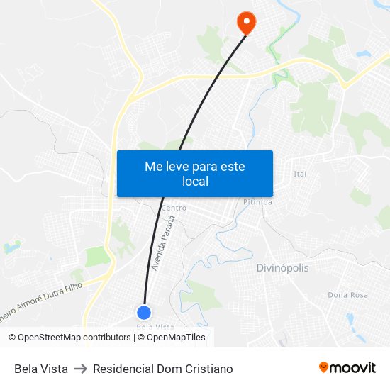 Bela Vista to Residencial Dom Cristiano map