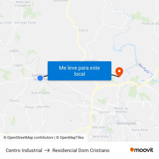 Centro Industrial to Residencial Dom Cristiano map