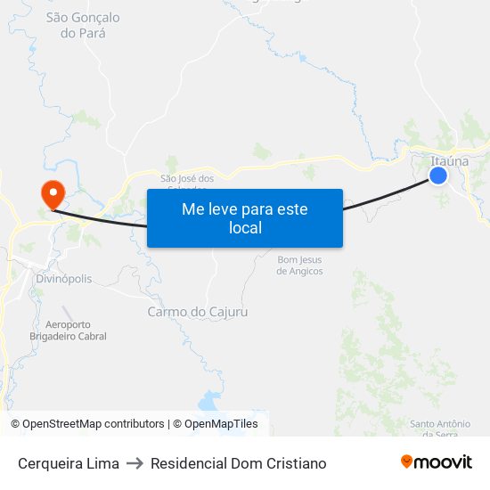 Cerqueira Lima to Residencial Dom Cristiano map