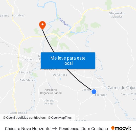 Chácara Novo Horizonte to Residencial Dom Cristiano map