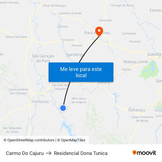 Carmo Do Cajuru to Residencial Dona Tunica map