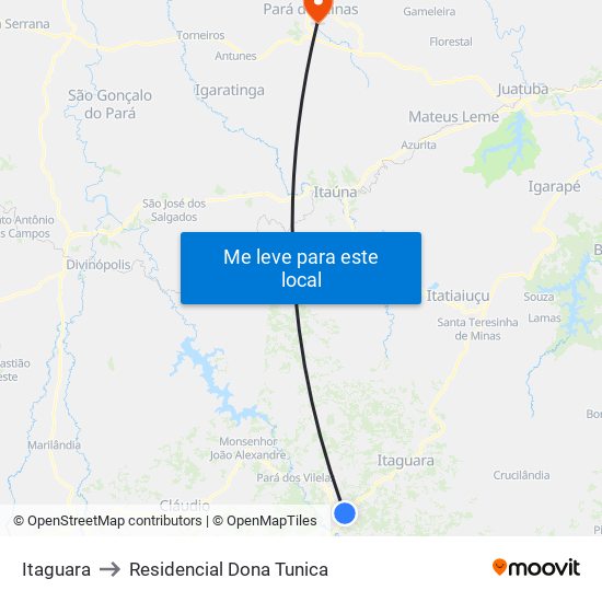 Itaguara to Residencial Dona Tunica map