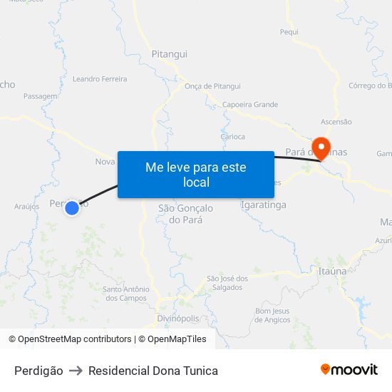 Perdigão to Residencial Dona Tunica map