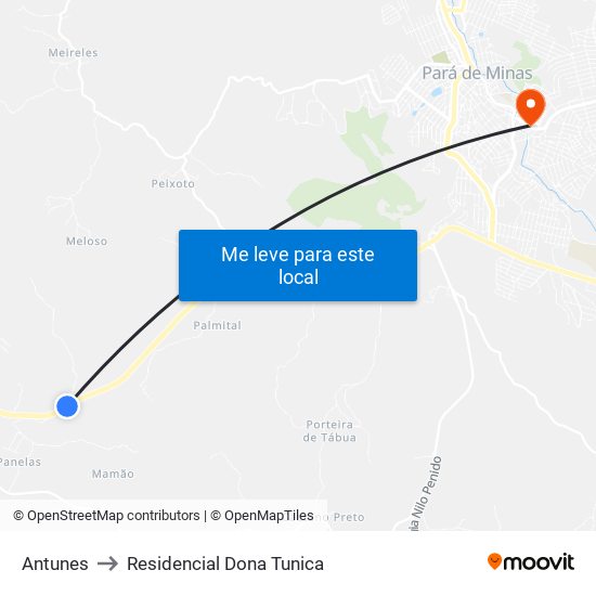 Antunes to Residencial Dona Tunica map