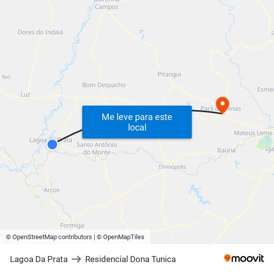 Lagoa Da Prata to Residencial Dona Tunica map