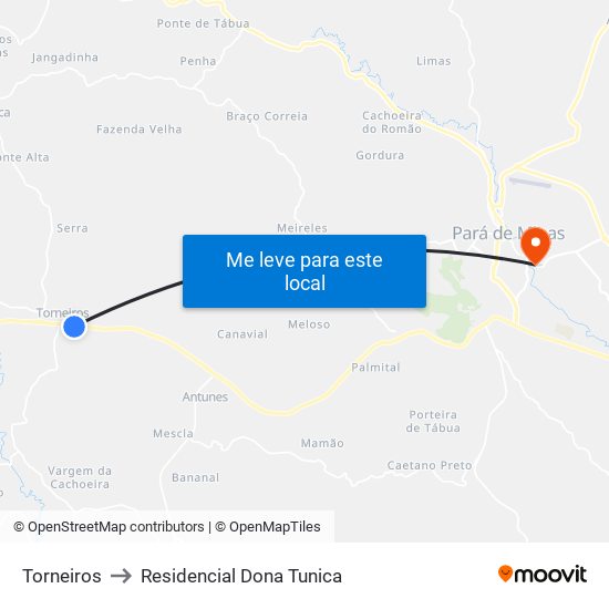 Torneiros to Residencial Dona Tunica map