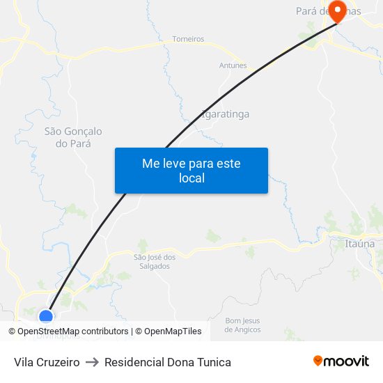 Vila Cruzeiro to Residencial Dona Tunica map