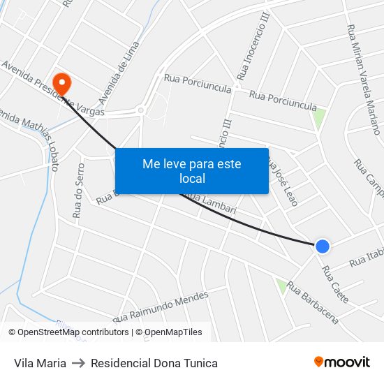 Vila Maria to Residencial Dona Tunica map