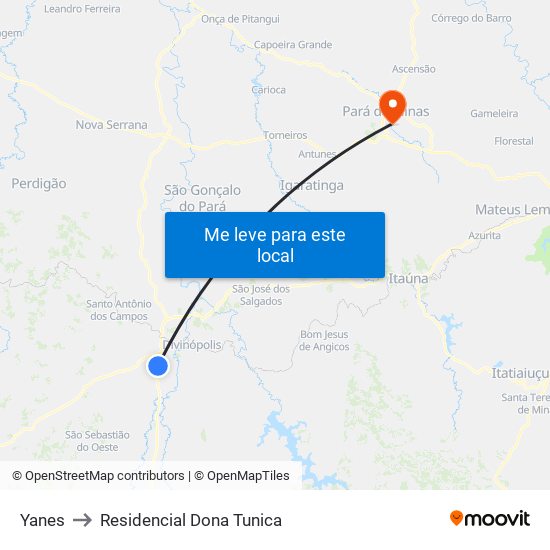 Yanes to Residencial Dona Tunica map