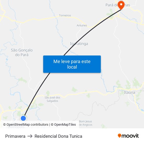 Primavera to Residencial Dona Tunica map