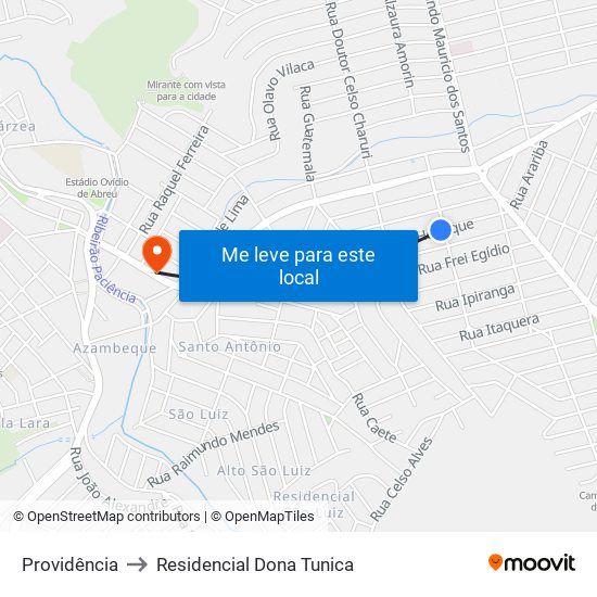 Providência to Residencial Dona Tunica map