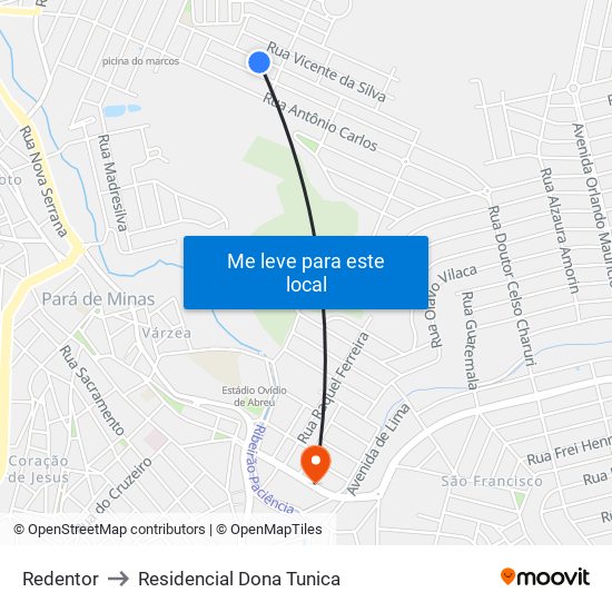 Redentor to Residencial Dona Tunica map