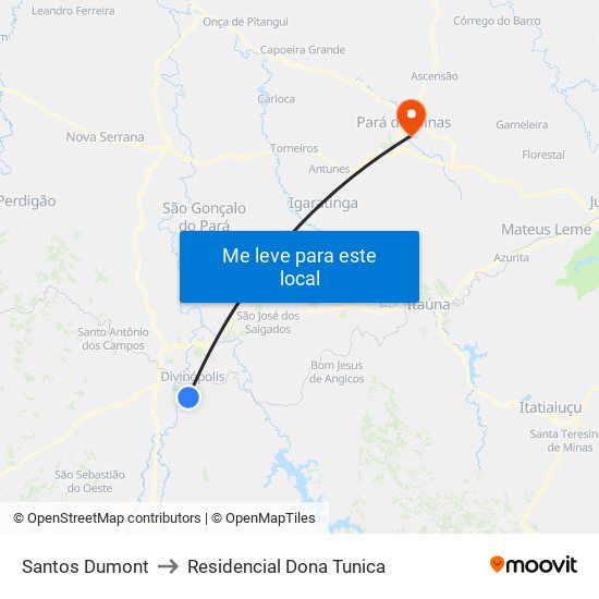 Santos Dumont to Residencial Dona Tunica map