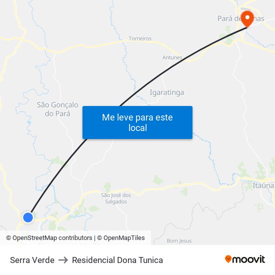 Serra Verde to Residencial Dona Tunica map