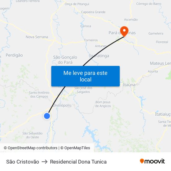 São Cristovão to Residencial Dona Tunica map