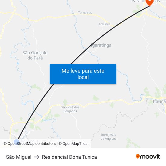 São Miguel to Residencial Dona Tunica map