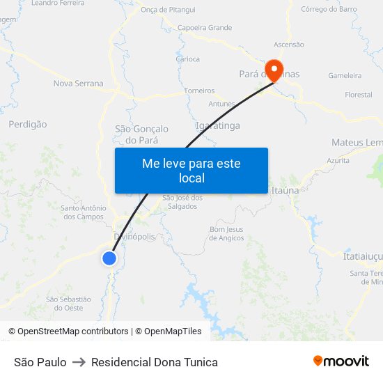 São Paulo to Residencial Dona Tunica map