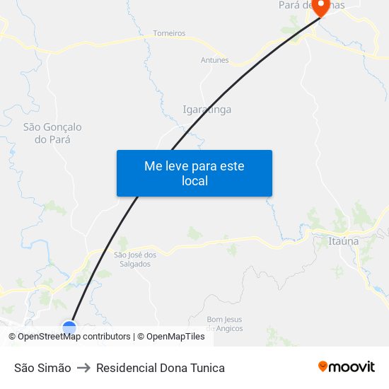 São Simão to Residencial Dona Tunica map