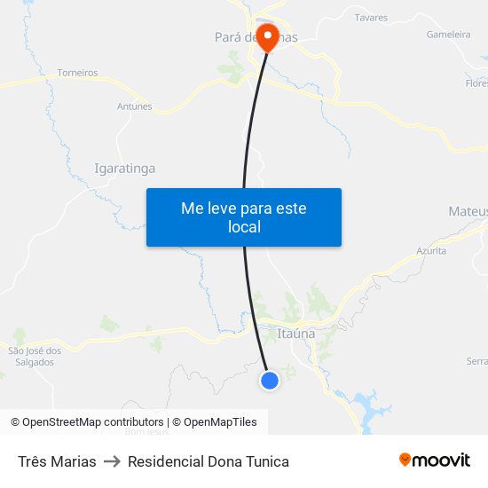 Três Marias to Residencial Dona Tunica map