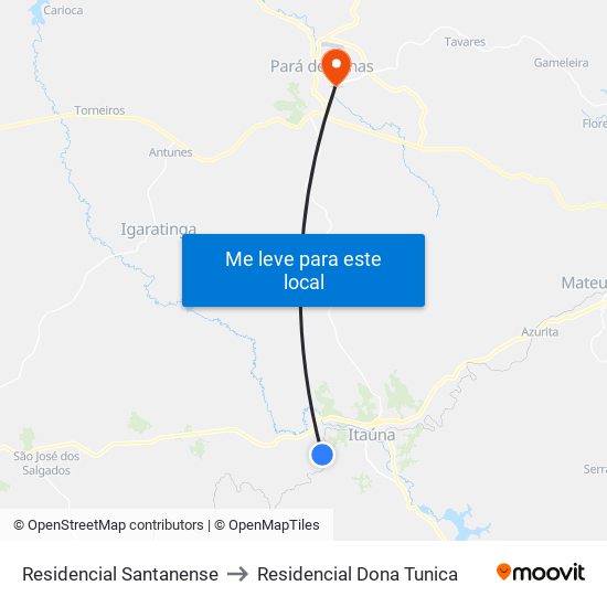 Residencial Santanense to Residencial Dona Tunica map