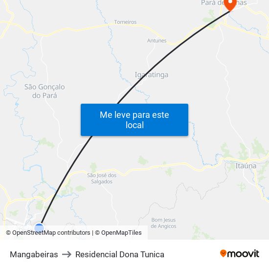 Mangabeiras to Residencial Dona Tunica map