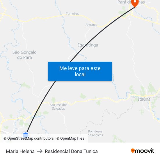 Maria Helena to Residencial Dona Tunica map