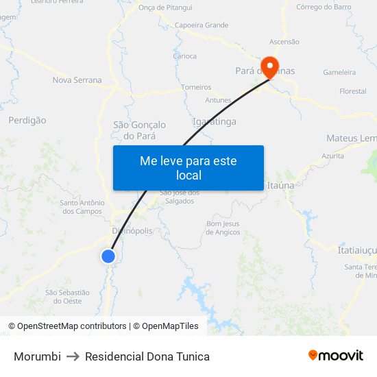 Morumbi to Residencial Dona Tunica map