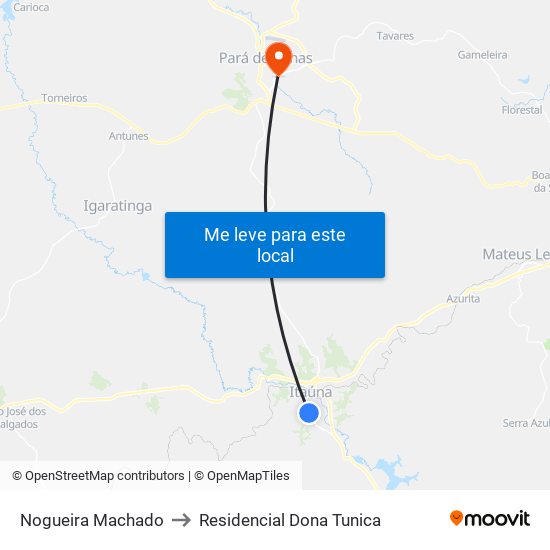 Nogueira Machado to Residencial Dona Tunica map