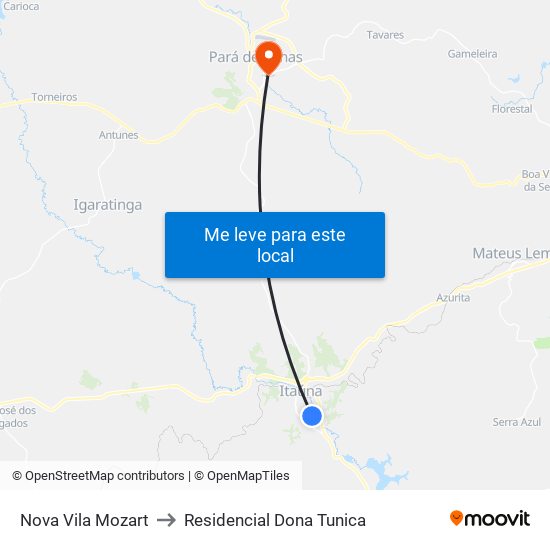 Nova Vila Mozart to Residencial Dona Tunica map