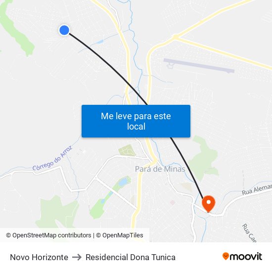 Novo Horizonte to Residencial Dona Tunica map