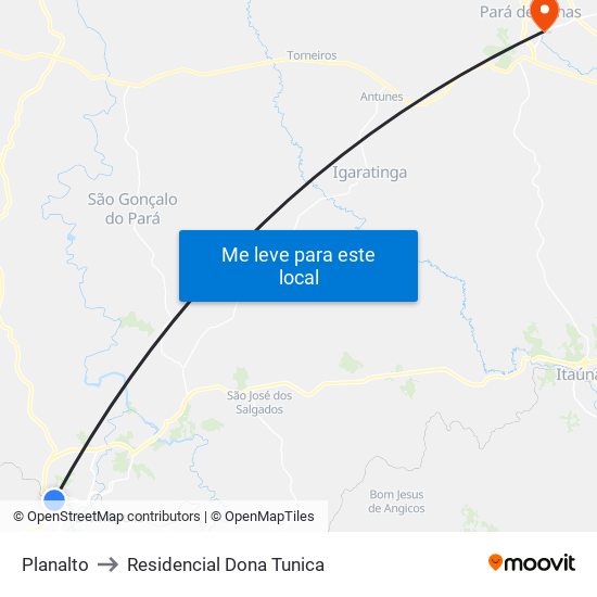 Planalto to Residencial Dona Tunica map