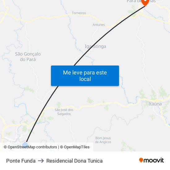 Ponte Funda to Residencial Dona Tunica map
