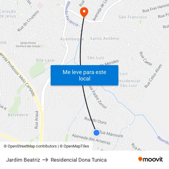 Jardim Beatriz to Residencial Dona Tunica map