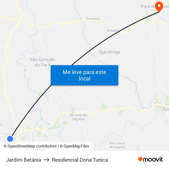 Jardim Betânia to Residencial Dona Tunica map