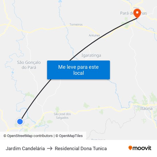 Jardim Candelária to Residencial Dona Tunica map