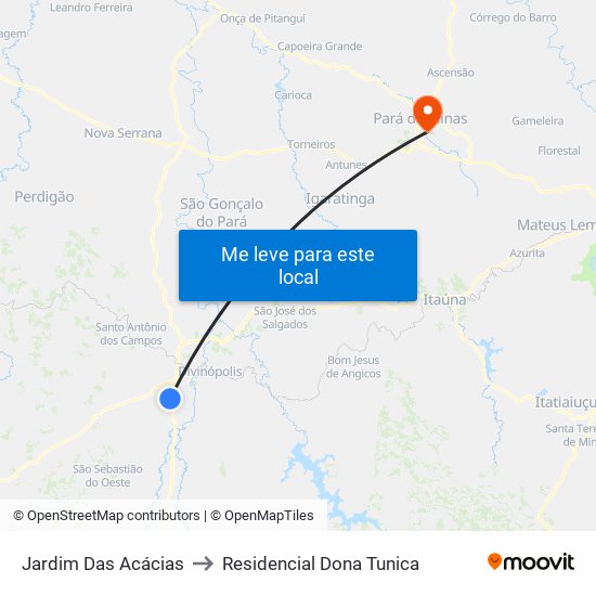 Jardim Das Acácias to Residencial Dona Tunica map