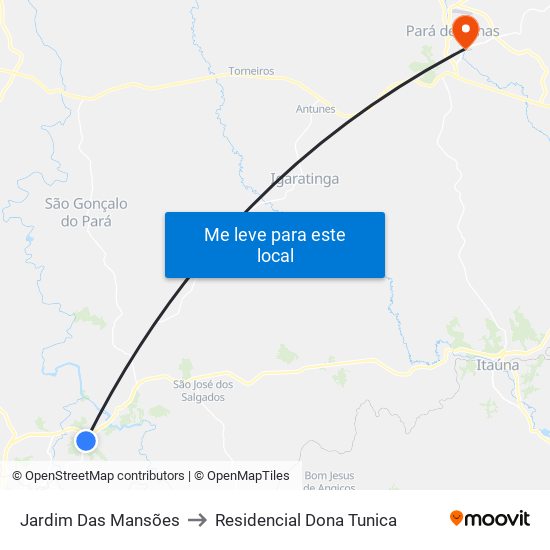 Jardim Das Mansões to Residencial Dona Tunica map