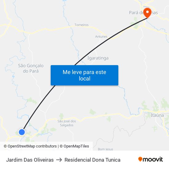 Jardim Das Oliveiras to Residencial Dona Tunica map