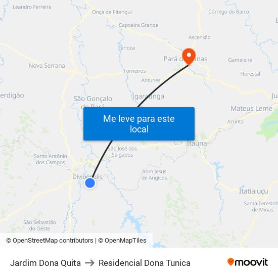 Jardim Dona Quita to Residencial Dona Tunica map