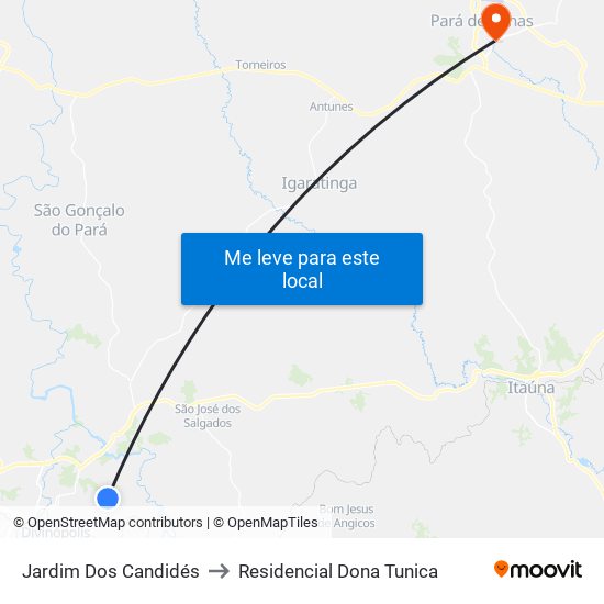 Jardim Dos Candidés to Residencial Dona Tunica map