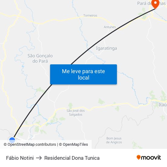 Fábio Notini to Residencial Dona Tunica map